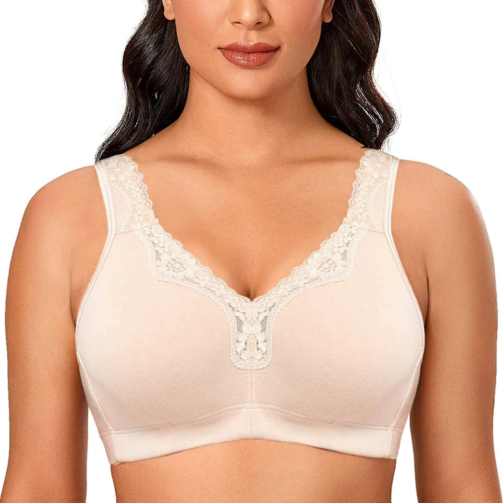 Full Cup Bras For Women Underwear Comfort Cotton Big Cup Seamless Wireless Ultra-thin Minimizer Bras Plus Size B C D E F G H I