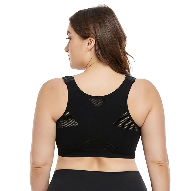 Plus Size Seamless Sports Bra | Shockproof Push-Up Yoga Bra with Front Zipper