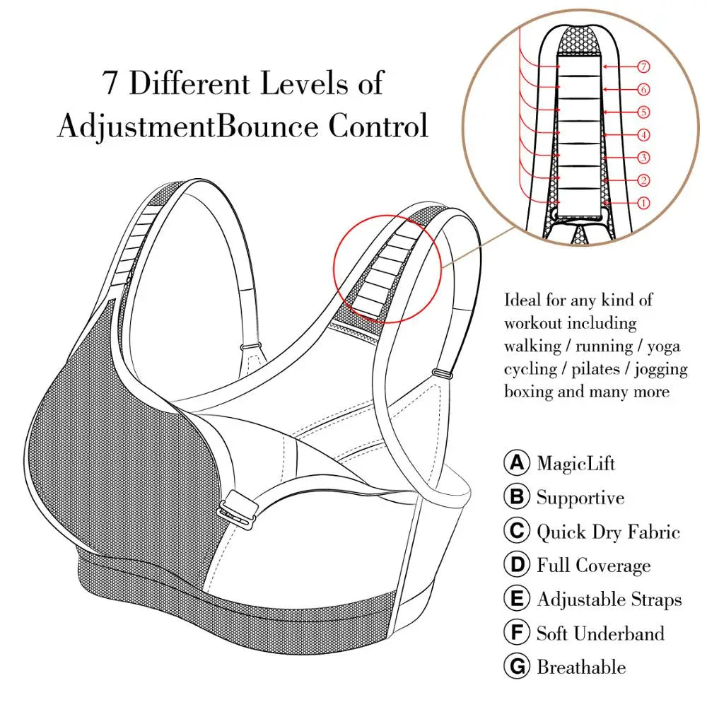 Plus Size Adjustable Sports Bra | Full Coverage Gym Bra with Wide Straps