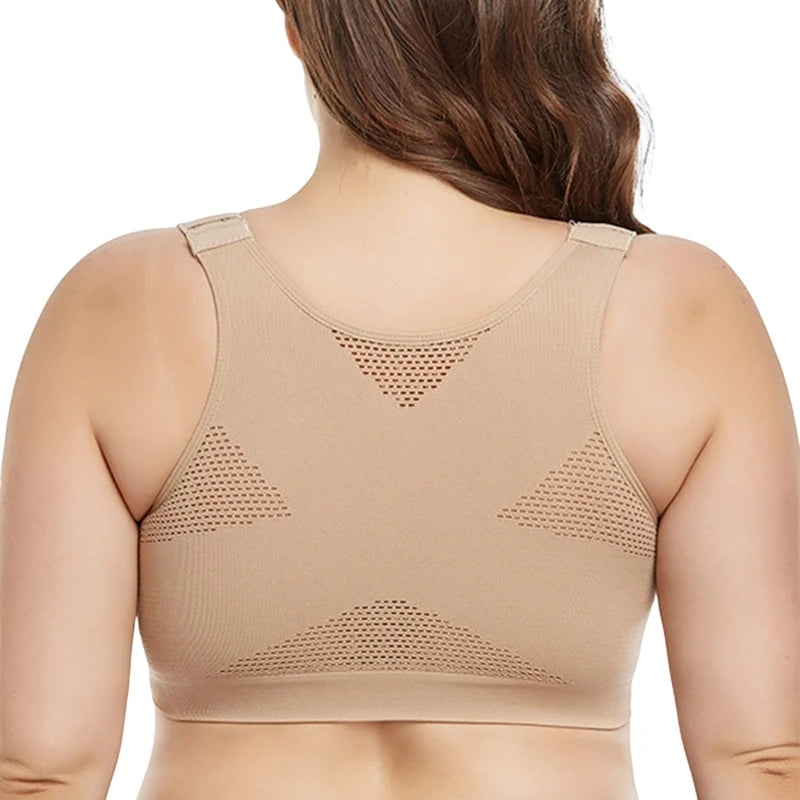 Plus Size Seamless Sports Bra | Shockproof Push-Up Yoga Bra with Front Zipper