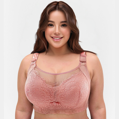 2024 New Women's Bra Big Size Sexy Lace Smocking Lingerie Without Steel Ring Push Up Side Closure Mom Underwear Brasieres Mujer