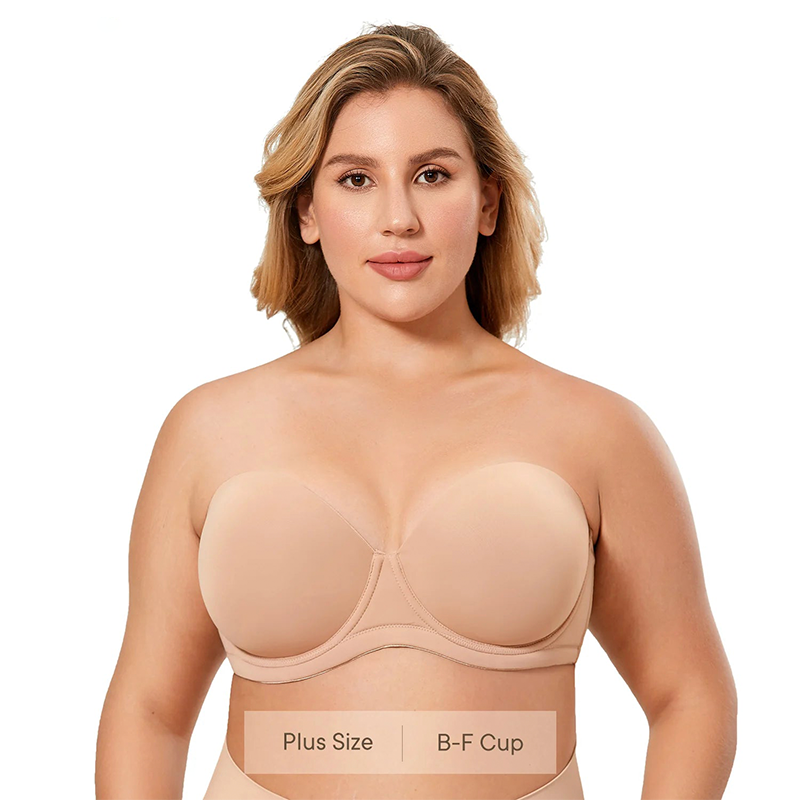 Women's Multiway Strapless Bra Silicone Seamless Plus Size Full Figure Push Up Underwire Contour Invisible Bras D E F