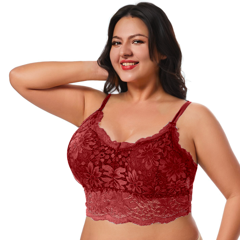 Plus Size  Lace  Bra | Comfortable Bandeau Bra with Removable Pads