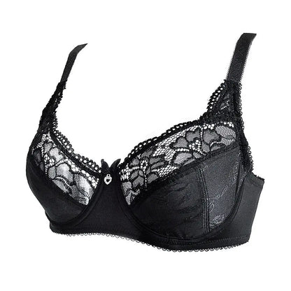 Plus Size Sheer Lace Underwire Bra | Full Cup Unpadded Mesh Embroidery