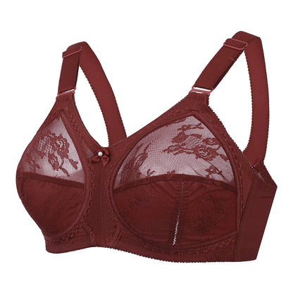 Plus Size Wine Red Sexy Bra | Full Coverage Ultra-Thin Wireless Minimizer B-E Cup