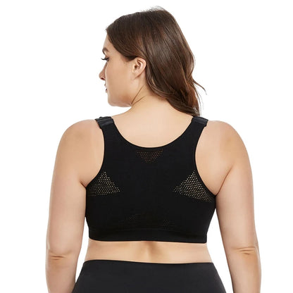 Plus Size Seamless Sports Bra | Shockproof Push-Up Yoga Bra with Front Zipper