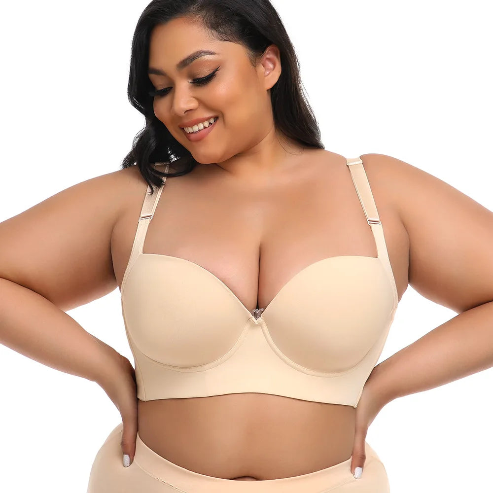 Plus Size Full Coverage Lifting Lace Bra | Wire-Free Sports & Back Shaper