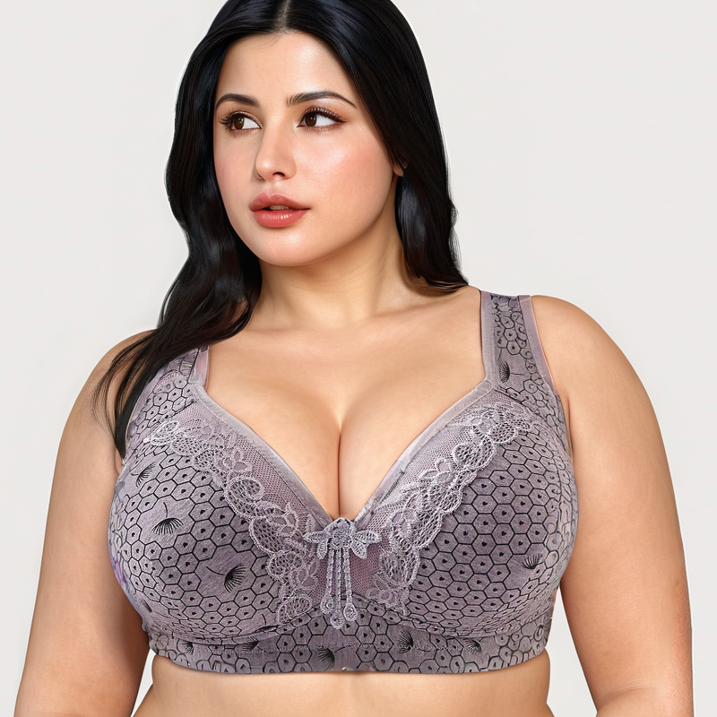 Plus Size Lace Push Up Bra | Comfortable Adjustable Wireless Bra for Moms