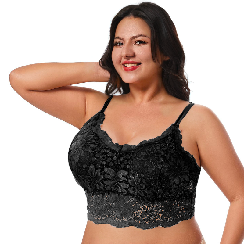Plus Size  Lace  Bra | Comfortable Bandeau Bra with Removable Pads