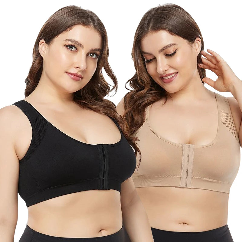 Plus Size Seamless Sports Bra | Shockproof Push-Up Yoga Bra with Front Zipper