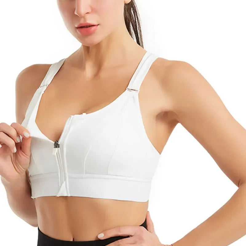 Plus Size Women's Shockproof Sports Bra | Front Zipper Adjustable Straps for Running & Fitness