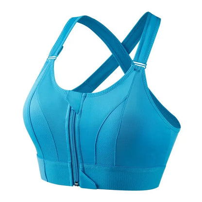 Plus Size Women's Shockproof Sports Bra | Front Zipper Adjustable Straps for Running & Fitness