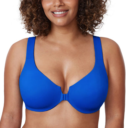 Plus Size Seamless Front Closure Bra | Full Coverage Racerback Non-Padded Plunge