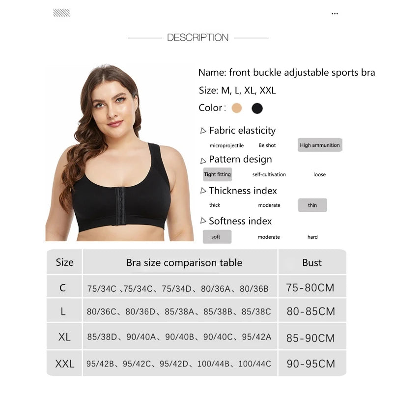 Plus Size Seamless Sports Bra | Shockproof Push-Up Yoga Bra with Front Zipper