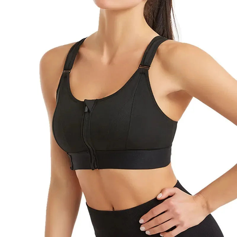 Plus Size Women's Shockproof Sports Bra | Front Zipper Adjustable Straps for Running & Fitness