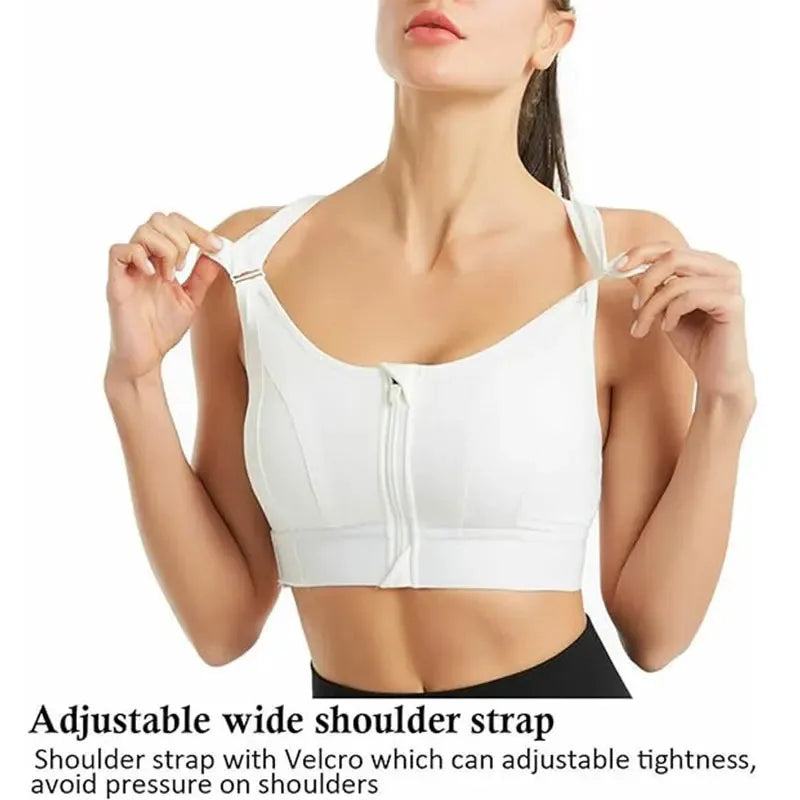 Plus Size Women's Shockproof Sports Bra | Front Zipper Adjustable Straps for Running & Fitness