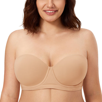 Women's Multiway Strapless Bra Silicone Seamless Plus Size Full Figure Push Up Underwire Contour Invisible Bras D E F