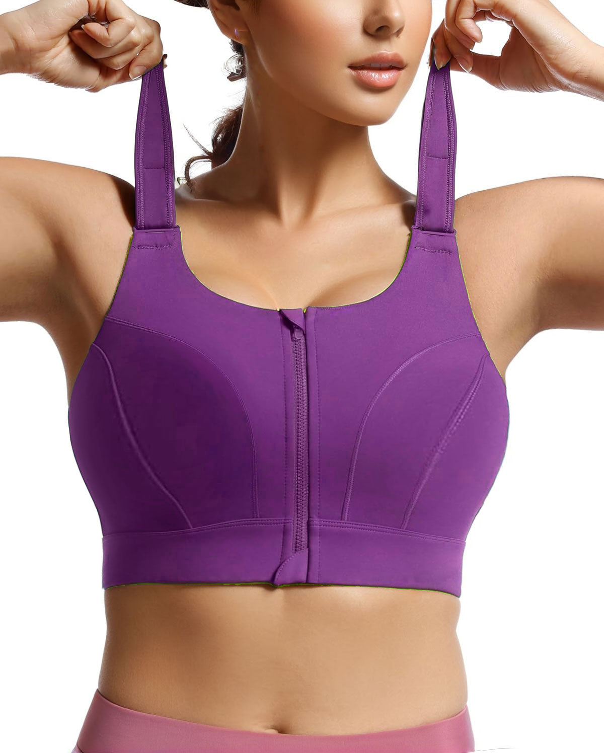 Zip Front Adjustable High Impact Sports Bras for Women Premium Quality Full Coverage Workout Running Removable Pads