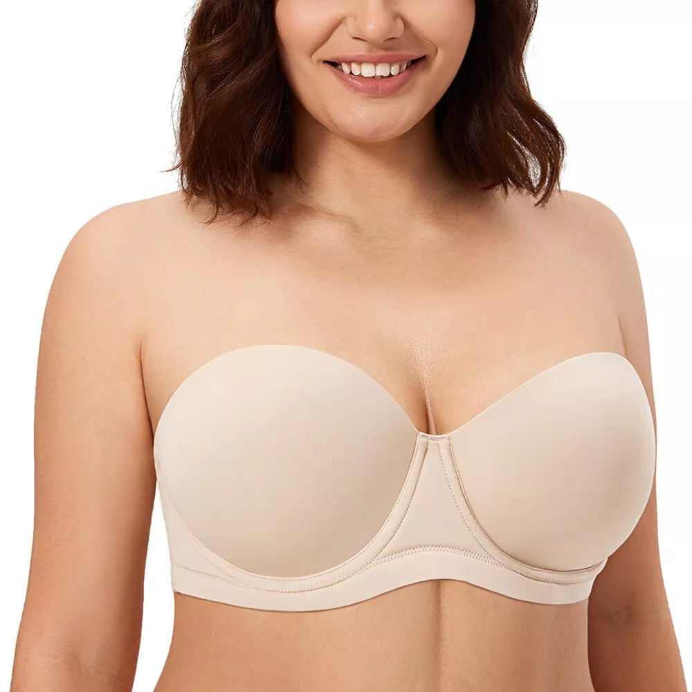 Women's Multiway Strapless Bra Silicone Seamless Plus Size Full Figure Push Up Underwire Contour Invisible Bras D E F